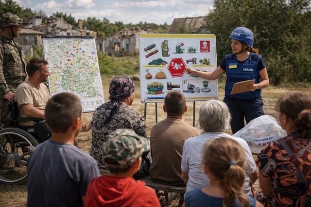 Community risk education session in the field